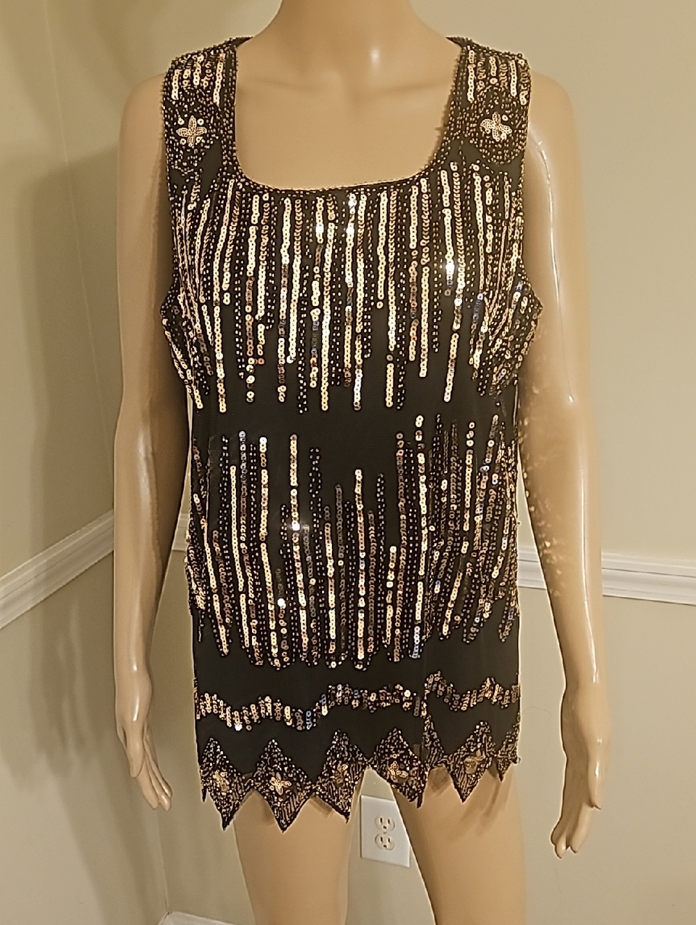 Black And Gold Sequin Tank Top — Glam Evening Shell